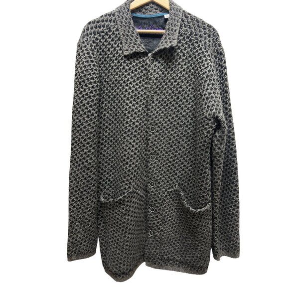 Robert Graham Gray Wool Blend Textured Cardigan - Picture 2 of 6